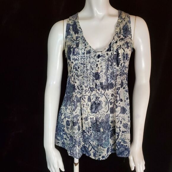 Converse White & Blue Floral Sheer Tank Top (S) - Picture 2 of 5